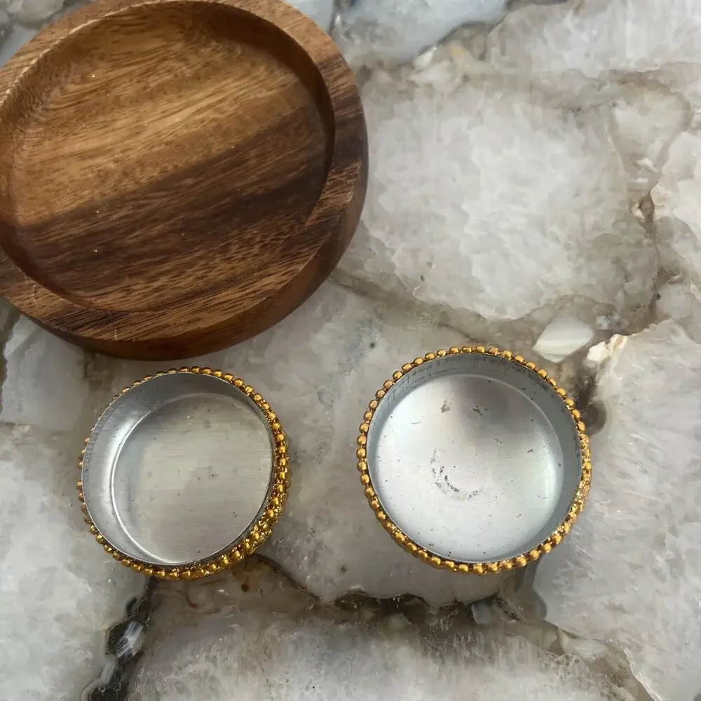 Vintage Palawan Philippines Wood Dish & Indian Jeweled Kumkum Ring Pill Box Lot